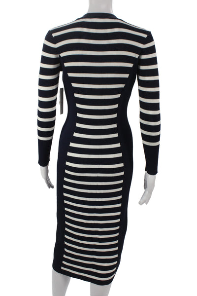 Shoshanna Womens Sweater Bodycon Dress Navy Striped VNeck Longsleeve Size M