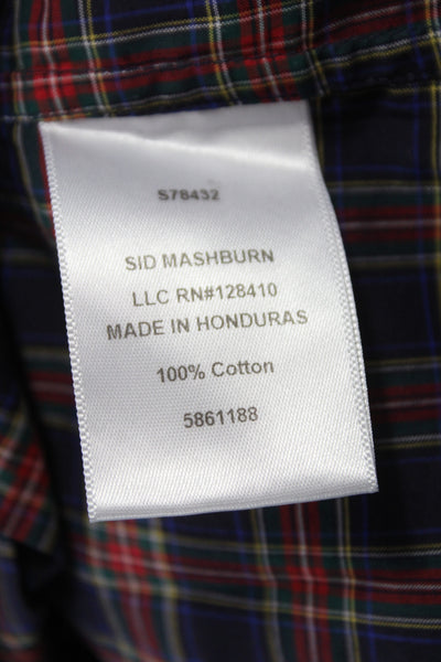 Ann Mashburn Women Dark Blue Plaid Cotton High Neck Button-Up Longsleeve Size M