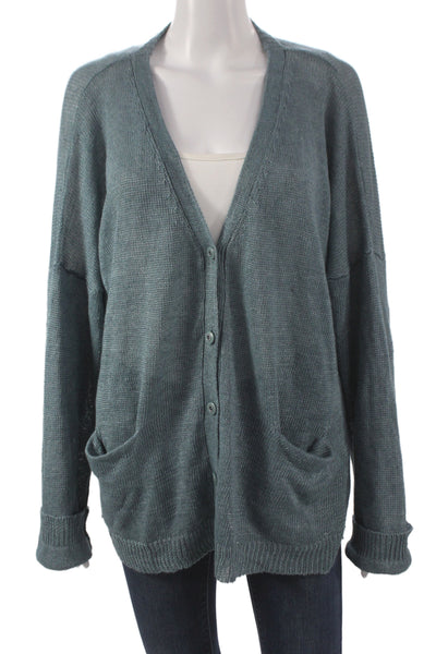 Margaret OLeary Unisex Linen V-Neck Cardigan Green Button Size M