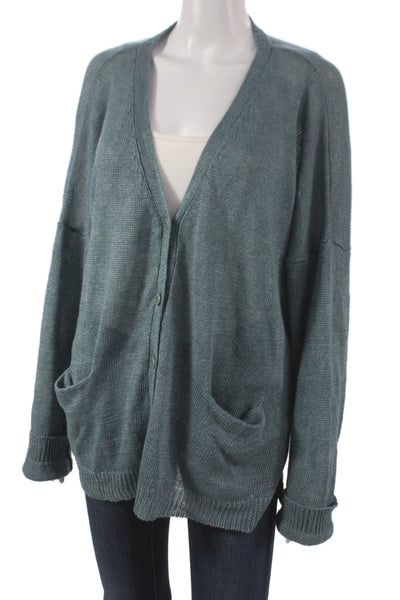 Margaret OLeary Unisex Linen V-Neck Cardigan Green Button Size M