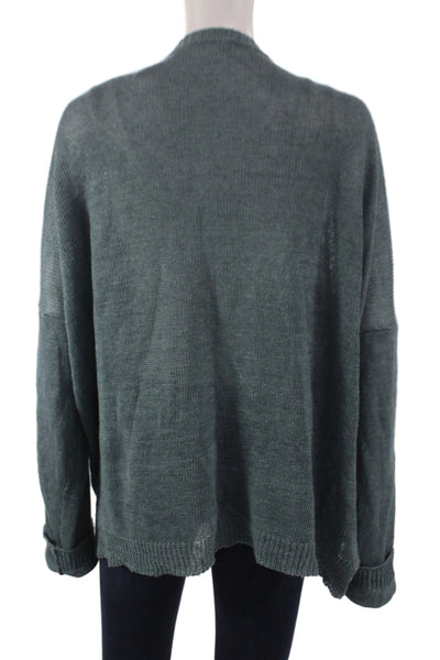 Margaret OLeary Unisex Linen V-Neck Cardigan Green Button Size M