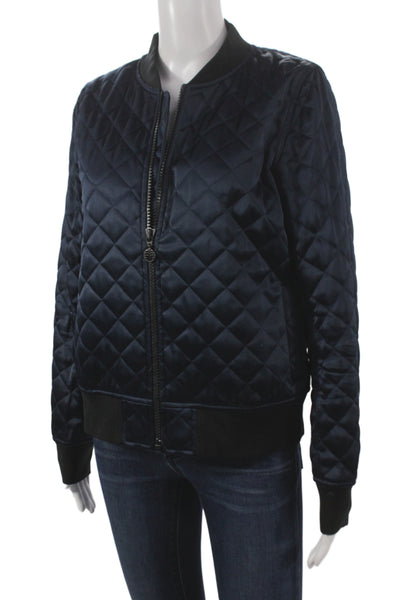 Tory Sport Womens Bomber Jacket Blue Argyle Zip Triacetate Long Sleeve Size S