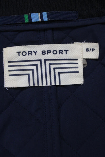 Tory Sport Womens Bomber Jacket Blue Argyle Zip Triacetate Long Sleeve Size S