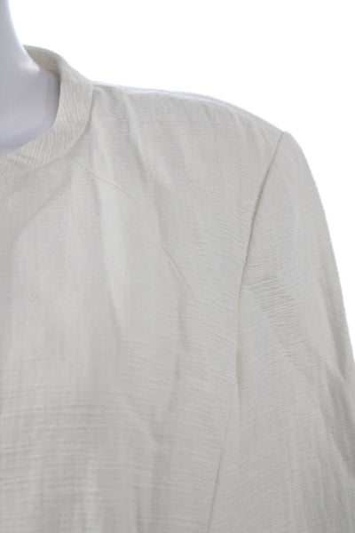 Lafayette 148 New York Womens White Cotton Linen Jacket Crew Neck Zip Size M