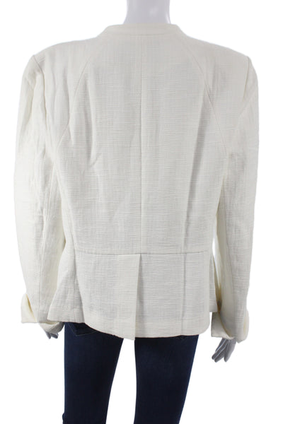 Lafayette 148 New York Womens White Cotton Linen Jacket Crew Neck Zip Size M