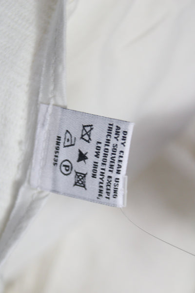 Lafayette 148 New York Womens White Cotton Linen Jacket Crew Neck Zip Size M