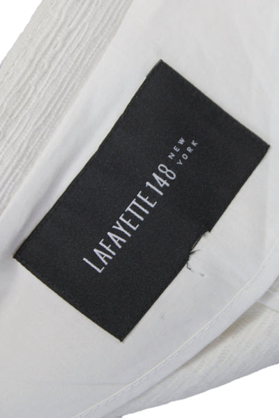 Lafayette 148 New York Womens White Cotton Linen Jacket Crew Neck Zip Size M