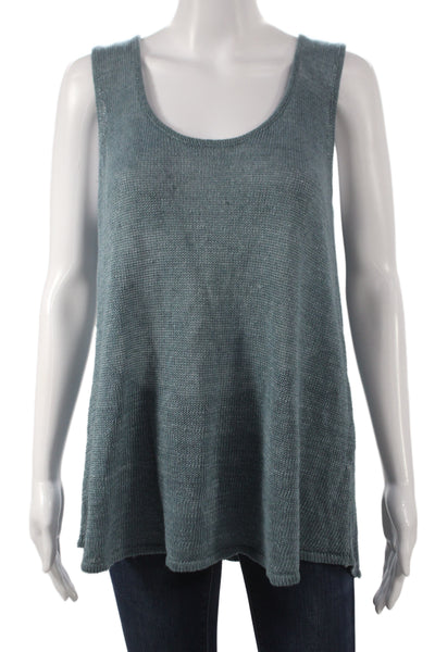Margaret OLeary Women Linen Sleeveless Tunic Blue Boho Size M