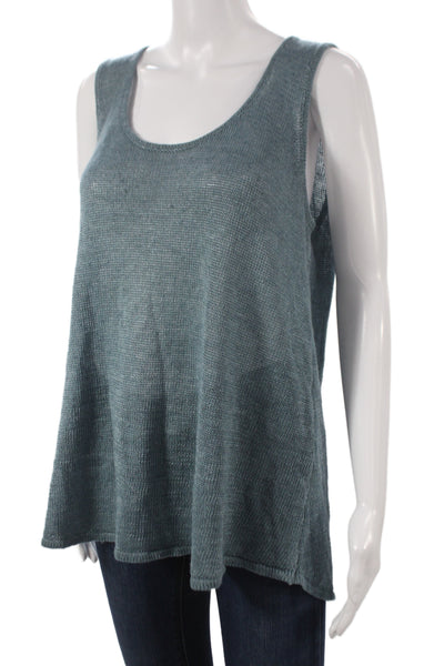 Margaret OLeary Women Linen Sleeveless Tunic Blue Boho Size M