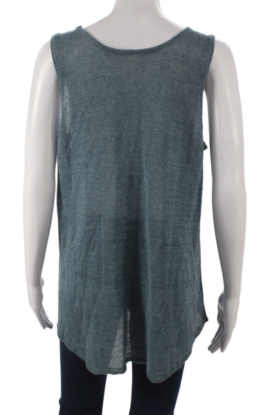 Margaret OLeary Women Linen Sleeveless Tunic Blue Boho Size M
