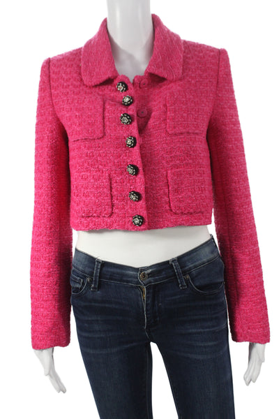 Self-Portrait Women Pink Collared Button Jacket Long Sleeve Petite Size 4