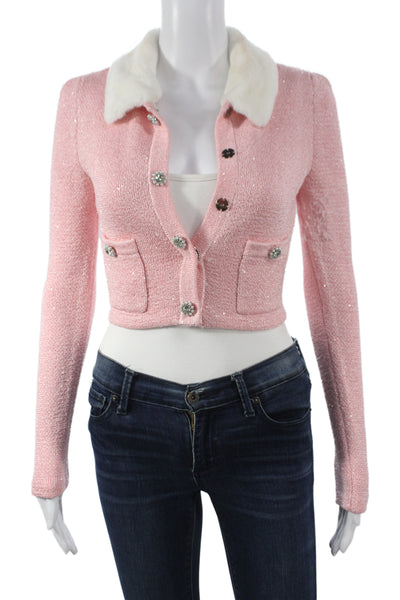 Self-Portrait Women Jacket Pink Checked Collared Button Long Sleeve Size S