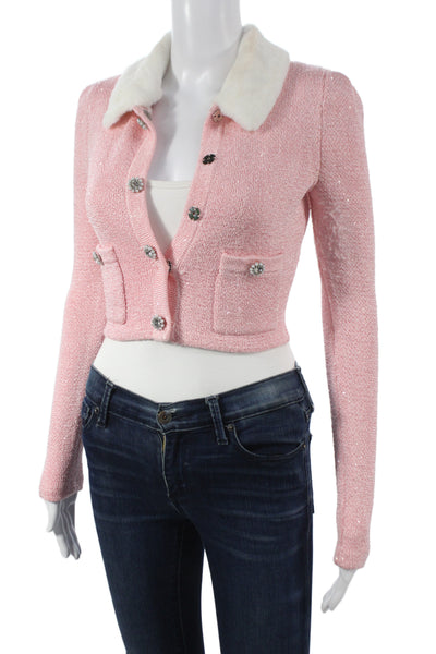 Self-Portrait Women Jacket Pink Checked Collared Button Long Sleeve Size S