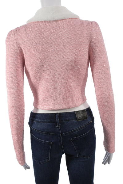 Self-Portrait Women Jacket Pink Checked Collared Button Long Sleeve Size S