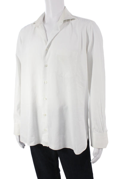 Giorgio's Palm Beach Mens Spread Dress Shirt White Striped 100% Cotton Size 17
