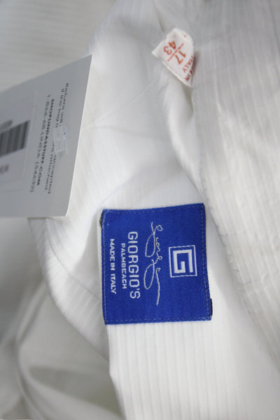 Giorgio's Palm Beach Mens Spread Dress Shirt White Striped 100% Cotton Size 17