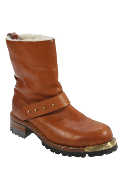 Designer Womens Leather Gold Tone Detail Boots Shoes Brown Size 10