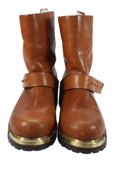Designer Womens Leather Gold Tone Detail Boots Shoes Brown Size 10