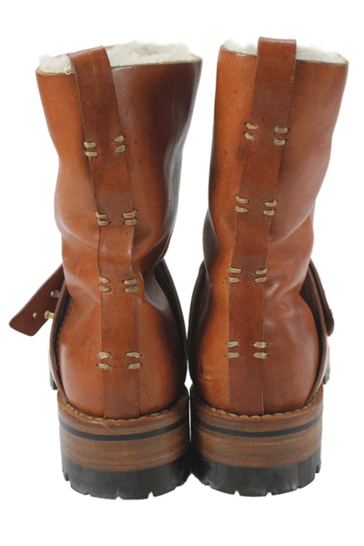 Designer Womens Leather Gold Tone Detail Boots Shoes Brown Size 10