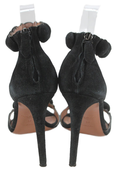 Alaia Womens Back Zip Stiletto Studded Ankle Strap Sandals Black Suede Size 36