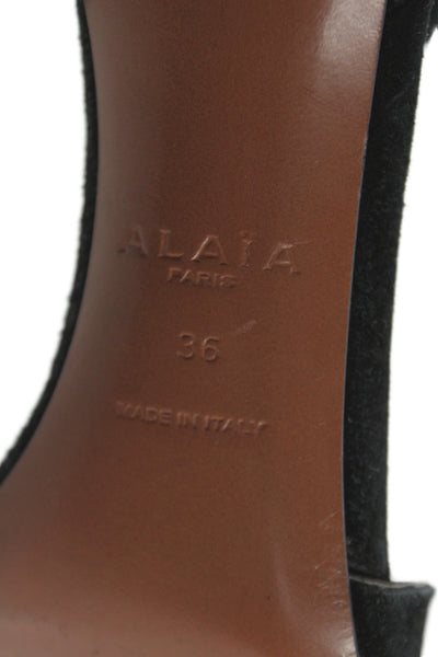Alaia Womens Back Zip Stiletto Studded Ankle Strap Sandals Black Suede Size 36