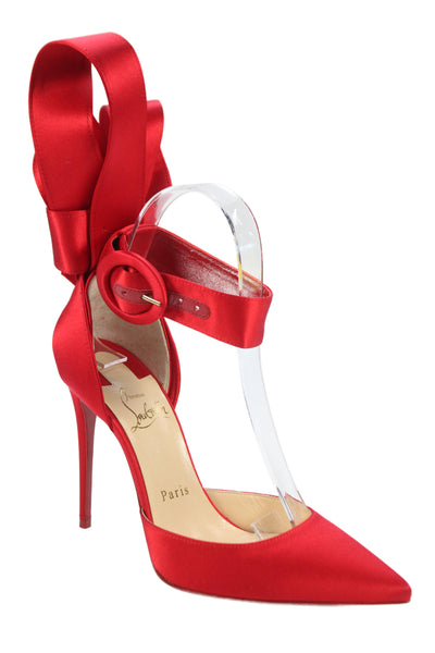 Christian Louboutin Womens Stiletto Pointed Toe Satin Raissa Bow Pumps Red Size