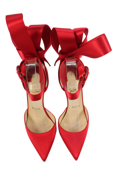 Christian Louboutin Womens Stiletto Pointed Toe Satin Raissa Bow Pumps Red Size