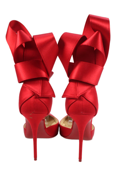 Christian Louboutin Womens Stiletto Pointed Toe Satin Raissa Bow Pumps Red Size