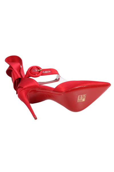 Christian Louboutin Womens Stiletto Pointed Toe Satin Raissa Bow Pumps Red Size