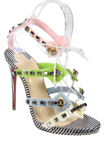 Christian Louboutin Womens Colorblock Multiplaticool Patent Leather Studded Sand