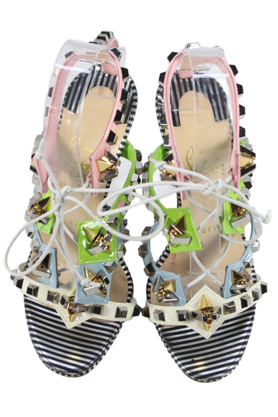 Christian Louboutin Womens Colorblock Multiplaticool Patent Leather Studded Sand