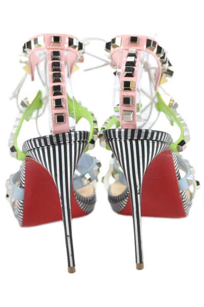 Christian Louboutin Womens Colorblock Multiplaticool Patent Leather Studded Sand