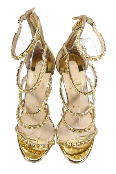 Christian Louboutin Womens Stiletto Metallic Millenium Studded Strappy Sandals G