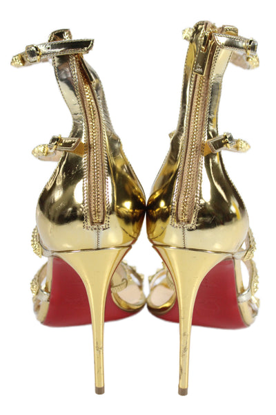 Christian Louboutin Womens Stiletto Metallic Millenium Studded Strappy Sandals G