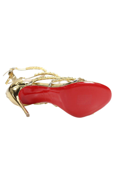 Christian Louboutin Womens Stiletto Metallic Millenium Studded Strappy Sandals G