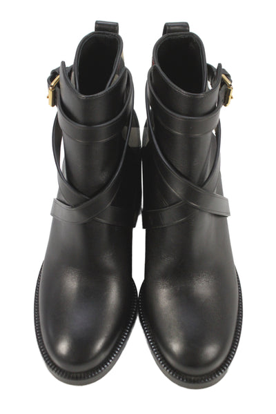Burberry Womens Block Heel Nova Check Trim Leather Booties Black Size 36