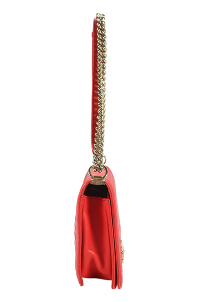 Chanel Womens Chain Strap Quilted Lambskin CC Flap Boy Bag Handbag Red