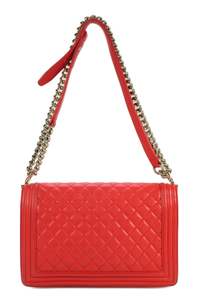 Chanel Womens Chain Strap Quilted Lambskin CC Flap Boy Bag Handbag Red