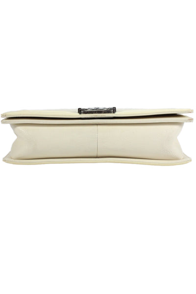Chanel Womens Chain Strap Quilted Lambskin CC Flap Boy Bag Handbag White