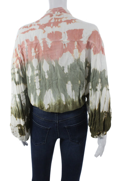 Young Fabulous & Broke Womens Kimono Blouse Green Tie Long Sleeve Size M