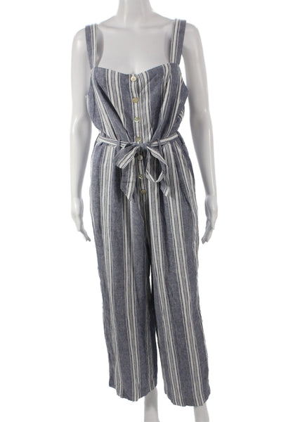 Rails Women Sleeveless V Neck Striped Jumpsuit Blue Size L