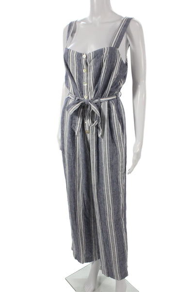 Rails Women Sleeveless V Neck Striped Jumpsuit Blue Size L