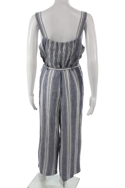 Rails Women Sleeveless V Neck Striped Jumpsuit Blue Size L