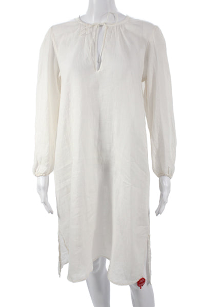 James Perse Womens Kaftan Linen Midi Dress White Long Sleeve Size 2