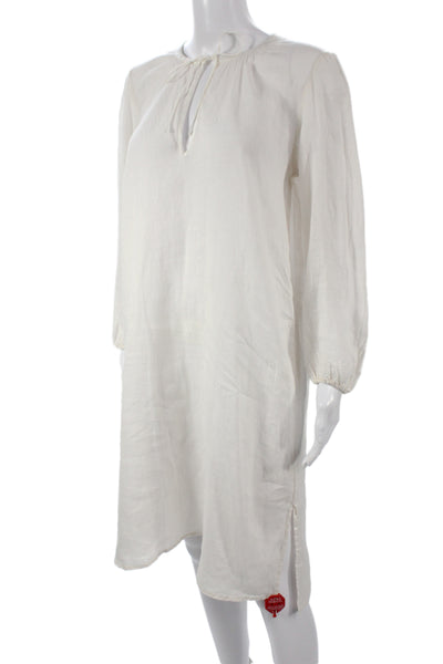 James Perse Womens Kaftan Linen Midi Dress White Long Sleeve Size 2