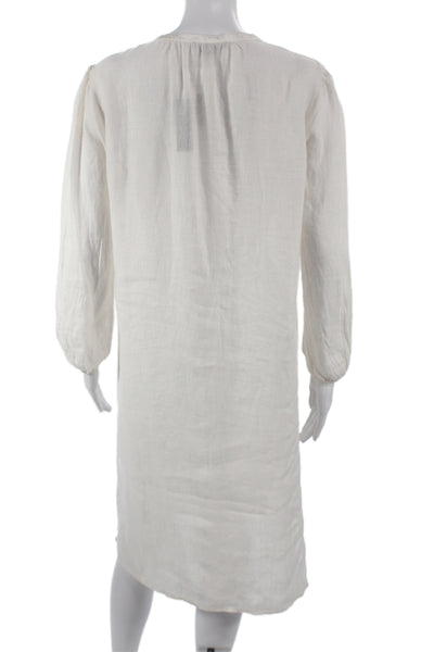 James Perse Womens Kaftan Linen Midi Dress White Long Sleeve Size 2