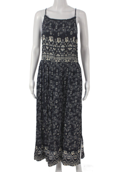 Sea Womens Maxi Sundress Dark Blue Floral Cotton Sleeveless Bohemian Size 6