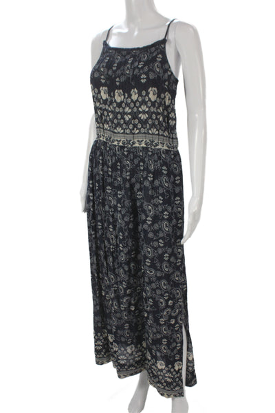 Sea Womens Maxi Sundress Dark Blue Floral Cotton Sleeveless Bohemian Size 6