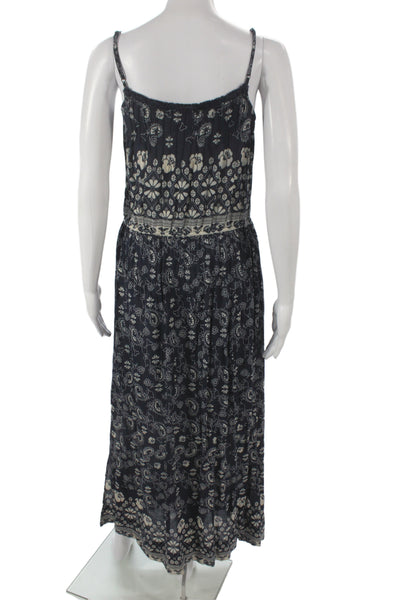 Sea Womens Maxi Sundress Dark Blue Floral Cotton Sleeveless Bohemian Size 6