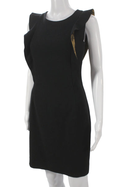 Sandro Women Sheath Dress Black Sleeveless Round Neck Zip Short Cotton Size 1